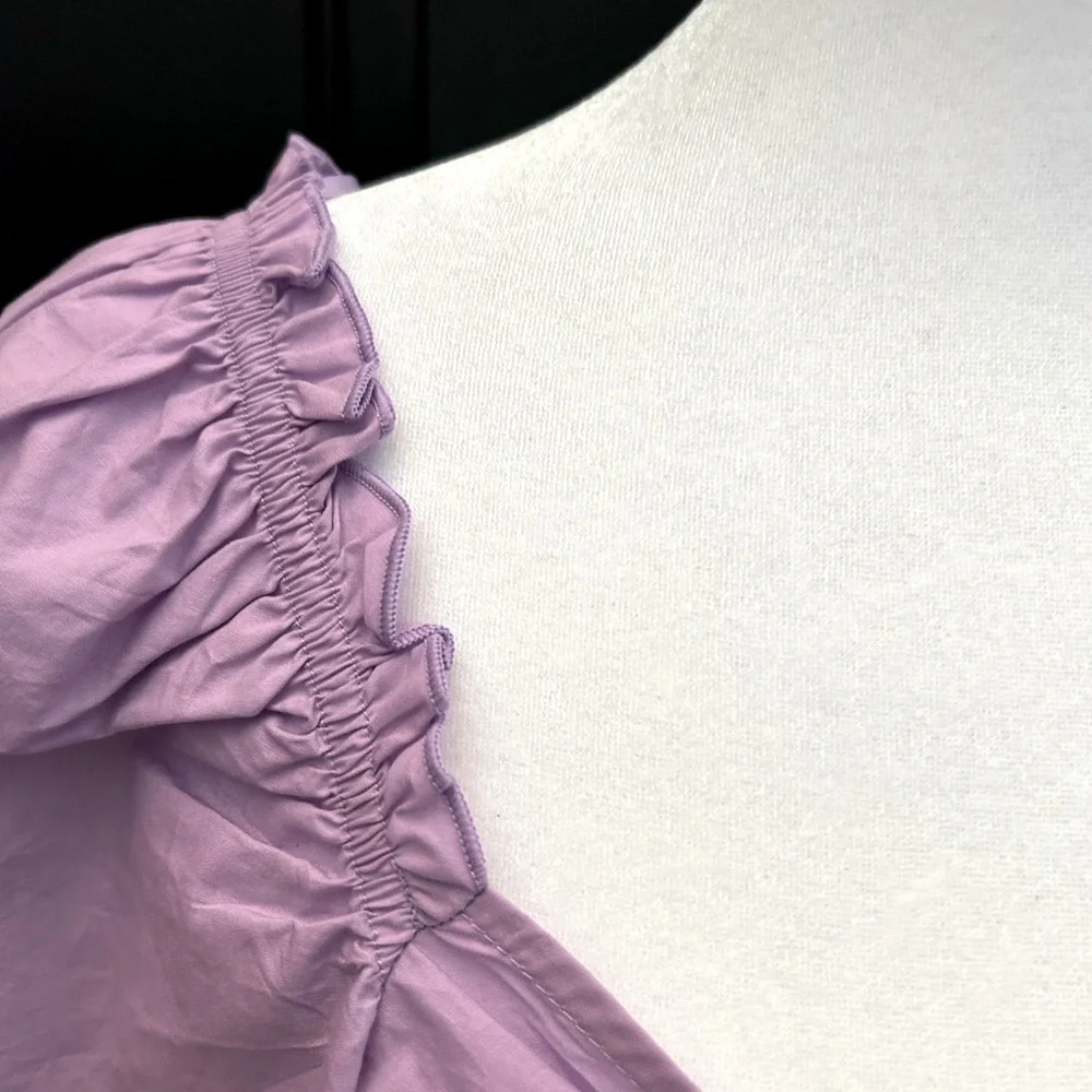 MONKI ASOS Purple Puff Sleeve Crop Top Sz 44 Festival Renaissance Coquette Girly